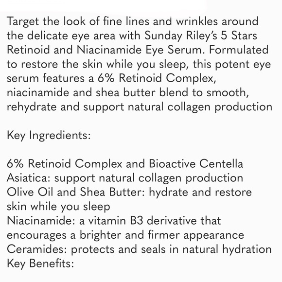 🔅 Sunday Riley 5 Stars Retinoid + Niacinamide Eye Serum 0.5 fl oz/ 15 mL… - Picture 7 of 8